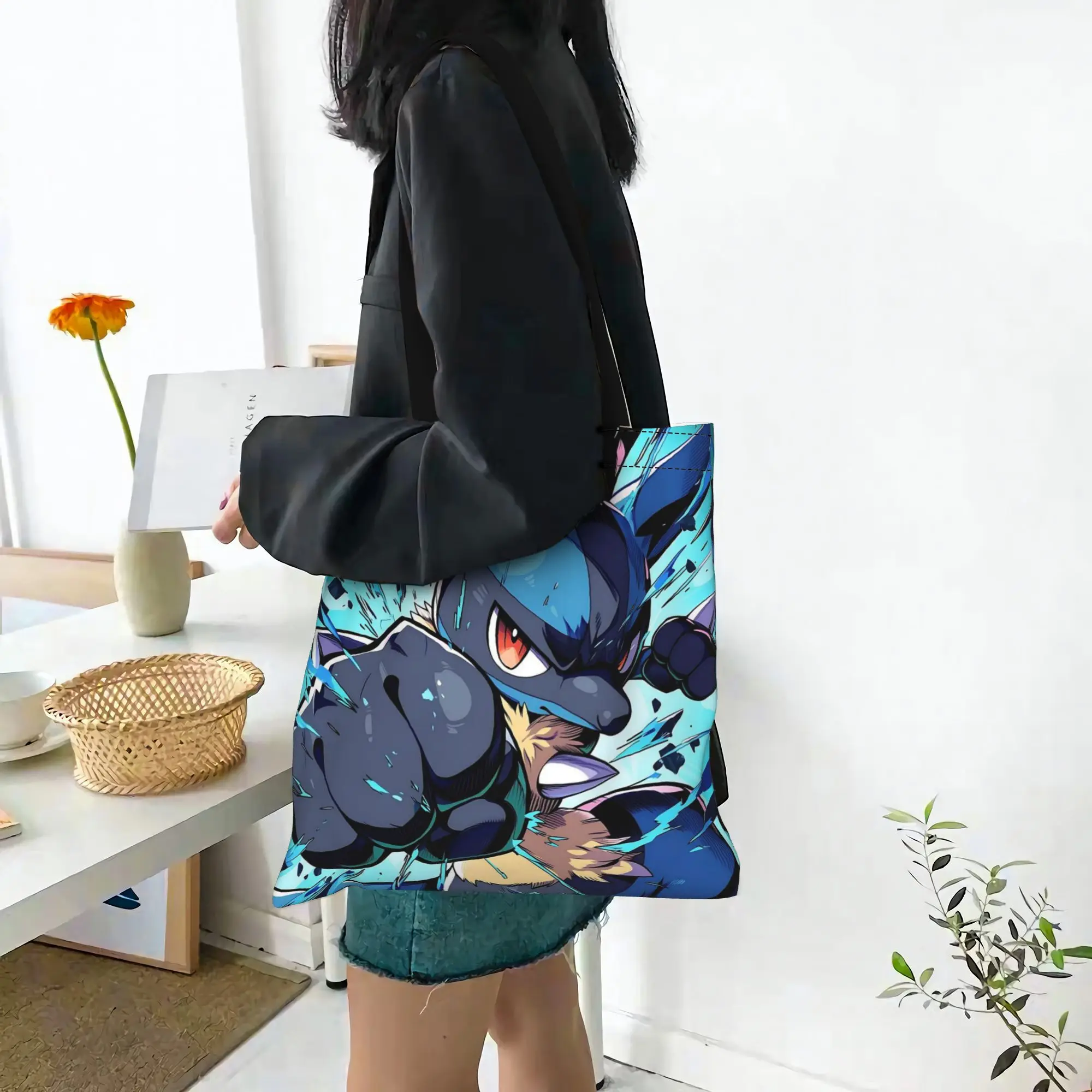 Customized pokemon Women's Bag Shopping Bag Reusable Double Sided Canvas Tote Bag Shoulder  Handbag