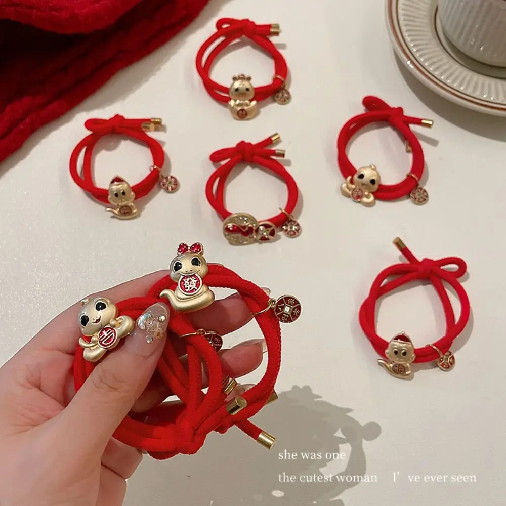 

Cute Red New Year Hair Rope Alloy Rhinestone Snake Year Hair Ring Hair Accessories Rubber Band Chinese Style Bracelet Festival