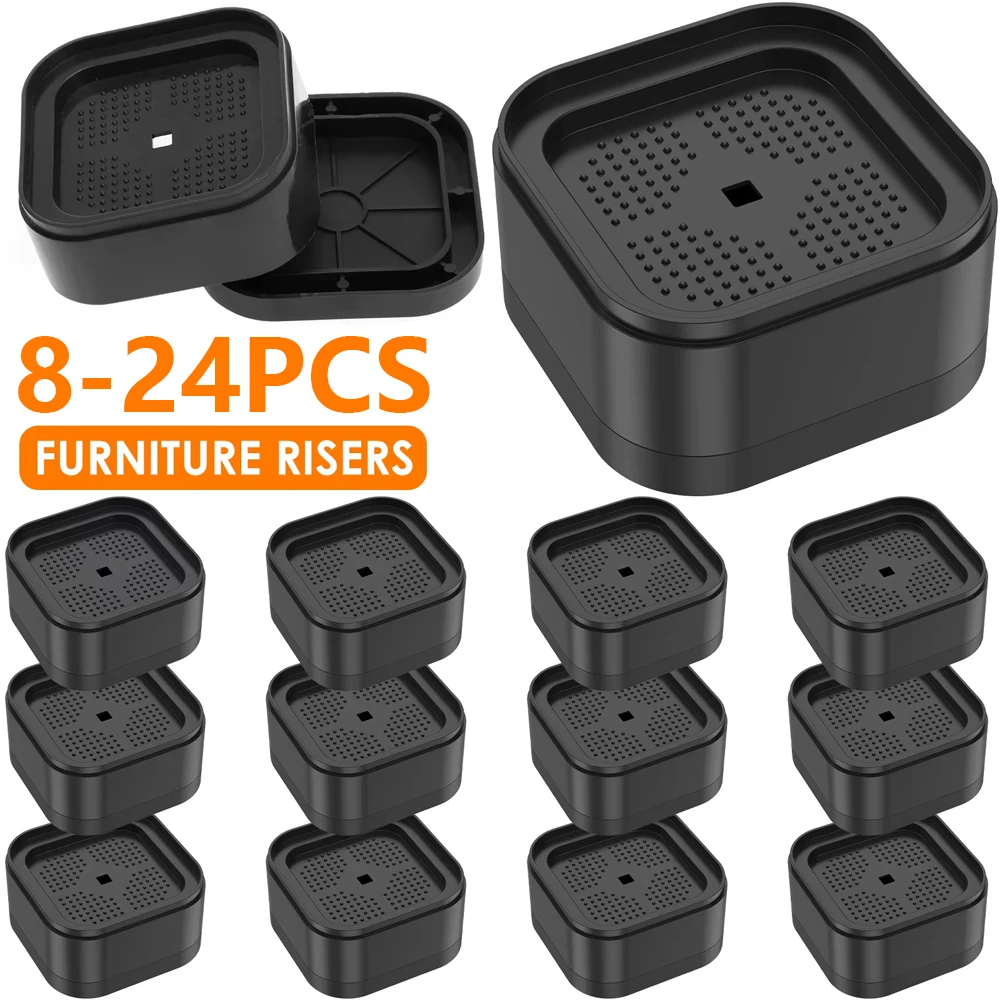 8-24Pcs Furniture Risers Plastic Stackable Bed Raising Blocks with Nonslip Bottom Stable Desk Leg Riser for Sofa Washing Machine
