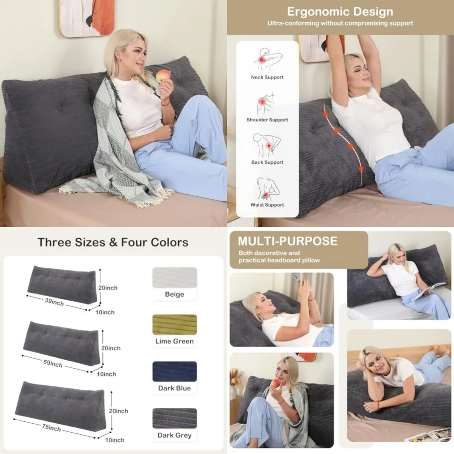 

Headboard Pillow, Wedge Headboard Pillow for Bed Sofa, Triangular Backrest Pillow with Removable Cover for Reading, Wor, Sittin