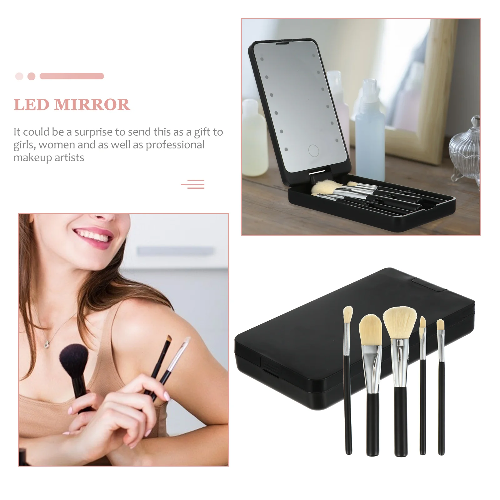 

Makeup Mirror with LED Light 5 Creative Portable Folding Makeup Mirror LED Vanity Mirror Mini Mirror with Brush