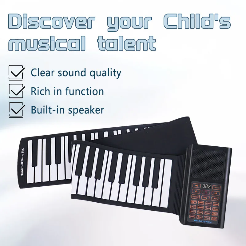 Portable Hand-rolled Piano with Trumpet 88 Keys Foldable Piano Beginner-Friendly Music Teaching Birthday Gift