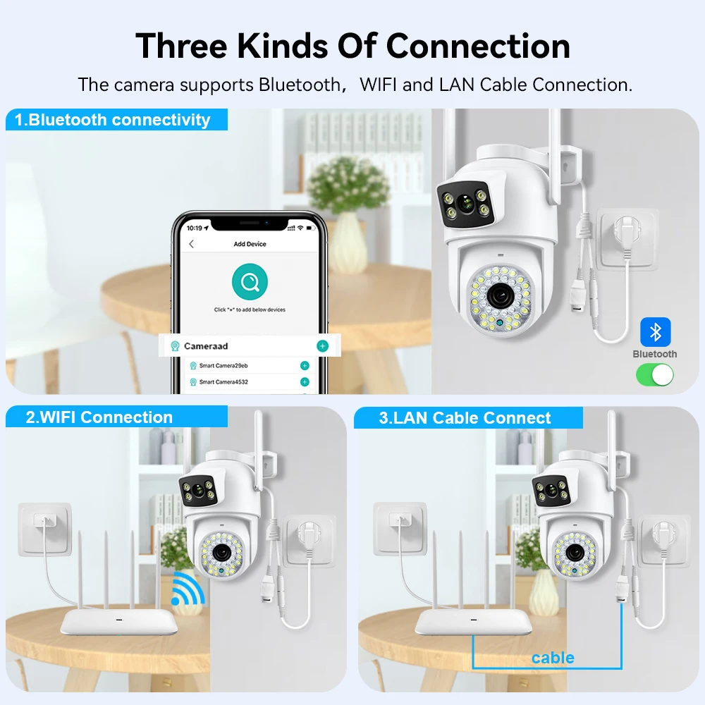 8MP WIFI IP Camera 4K Wireless Outdoor PTZ Dual Lens With Dual Screen Ai Human Auto Tracking Color Nightvision ICSEE P2P