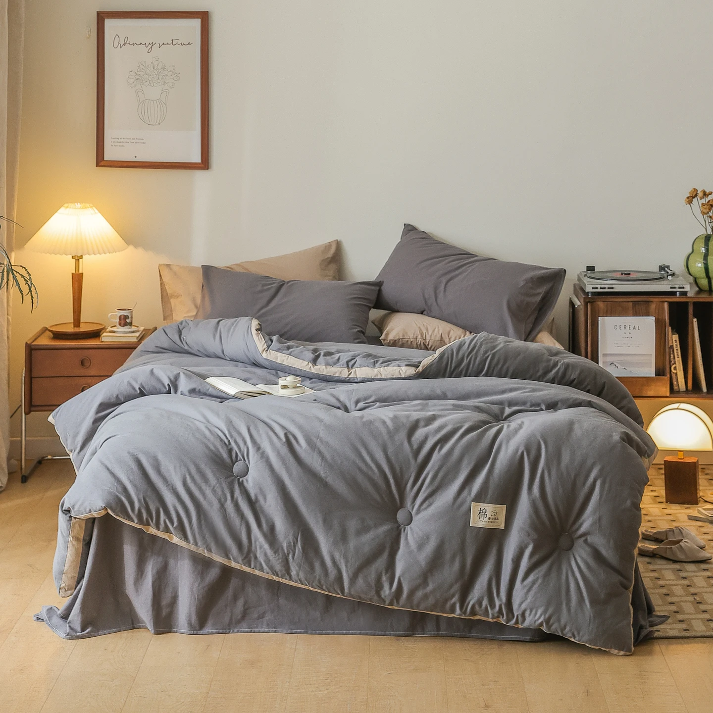 Japanese 100% Cotton Outside and Inside Winter Quilt Solid Brushed Thick Warm Comforter Spring Autumn Single Double Bed Duvet