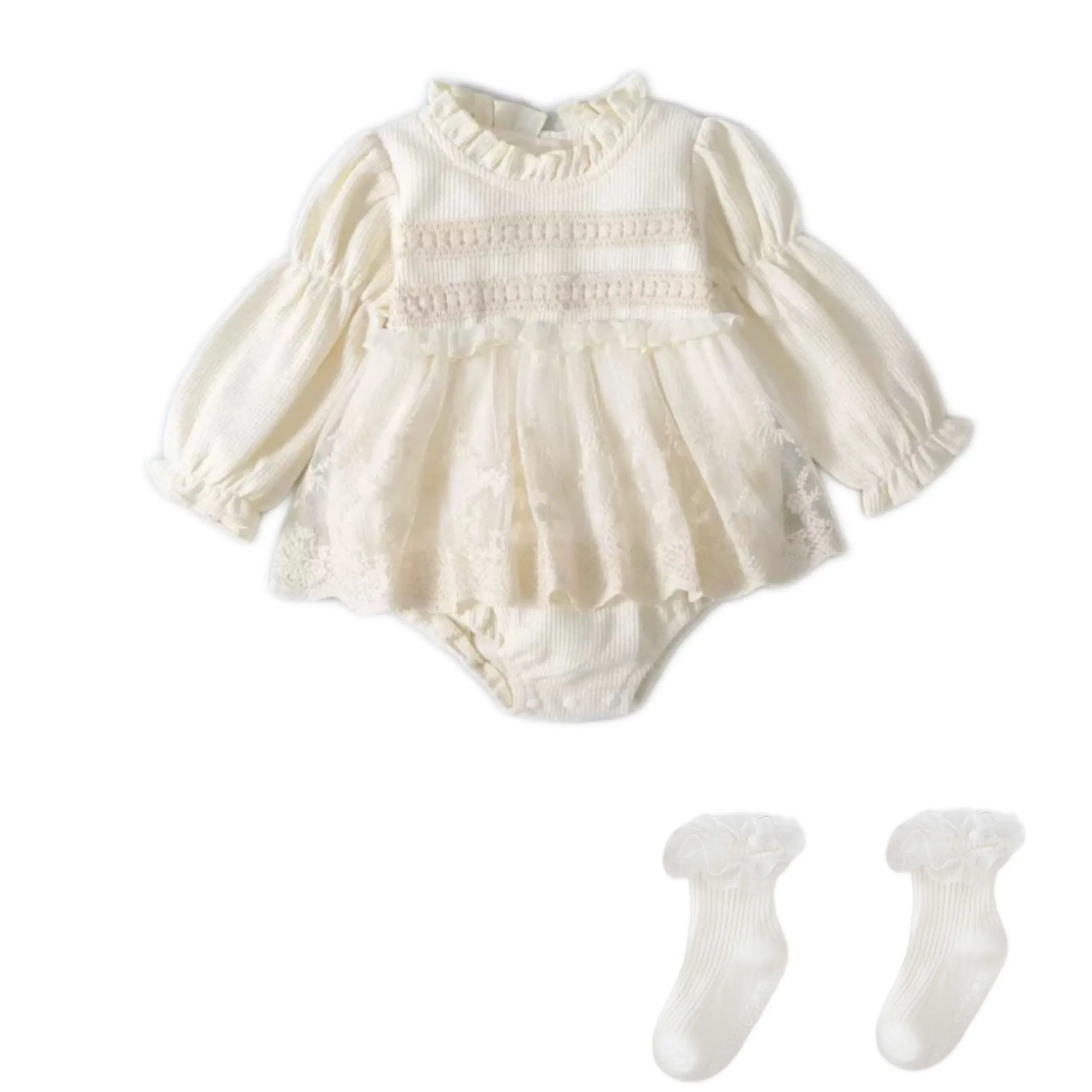 

2025 New Autumn Baby Girl Romper with Lace Socks Princess Dress Birthday Outfit cotton Korean Style Long Sleeves Bodysuit