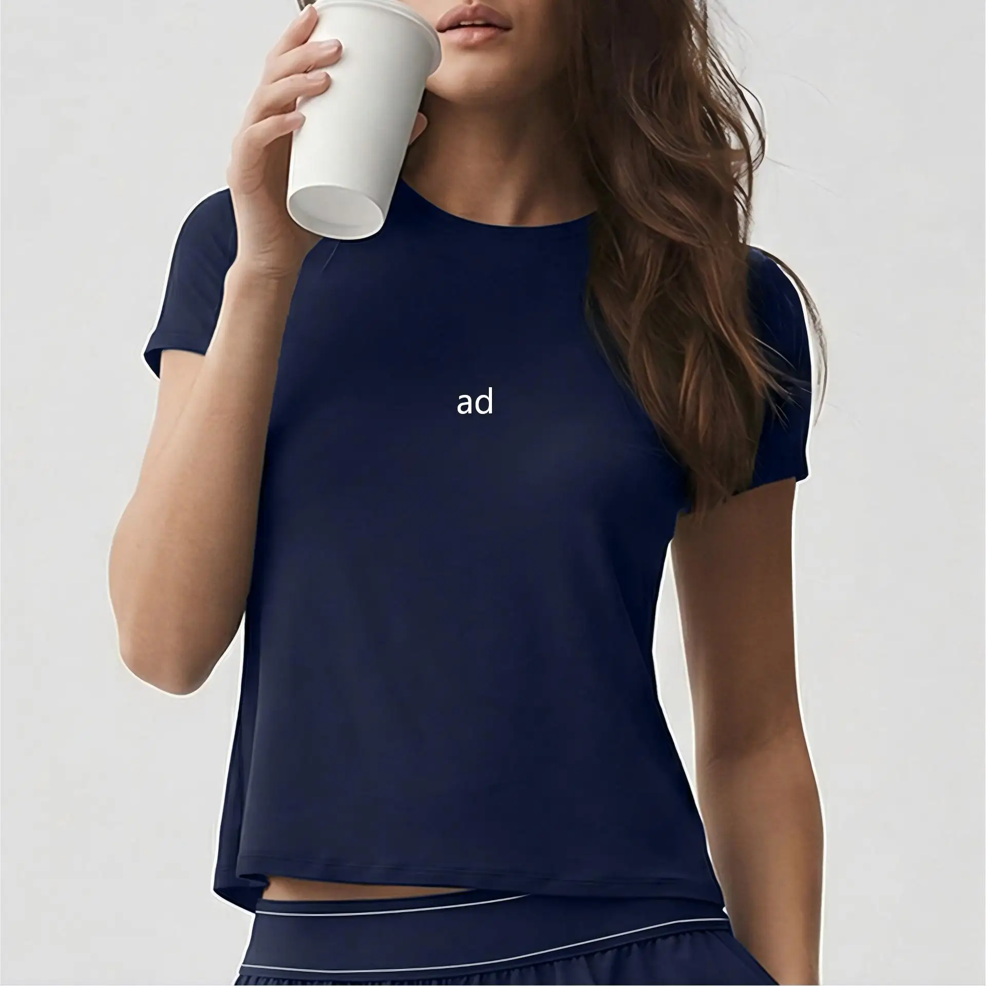 Advanced nude yoga quick drying fitness short sleeves, comfortable and versatile short yoga clothes round neck short sleeves