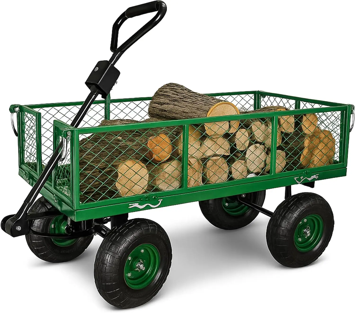 Heavy Duty 600 Lbs Capacity Mesh Steel Garden Cart Folding Utility Wagon with Removable Sides and (4) 10 Inch Wheels (Green)