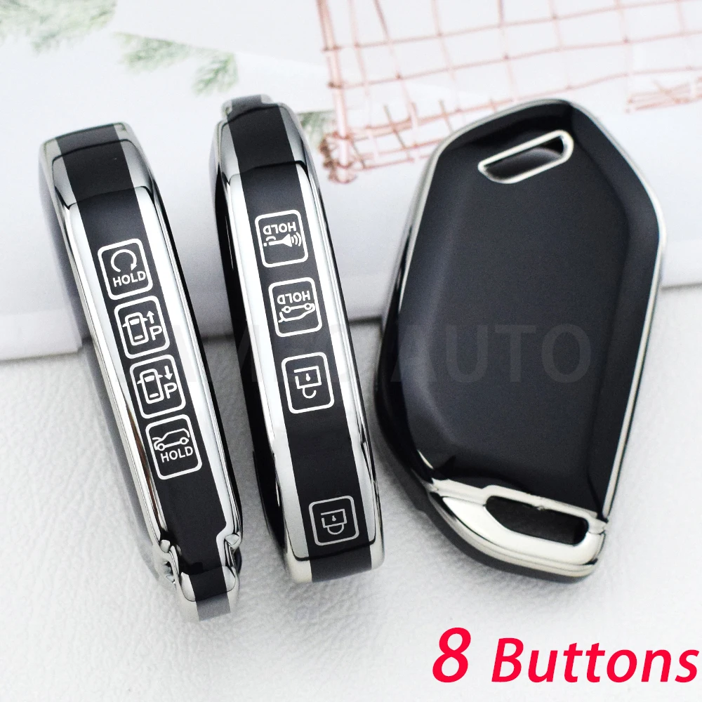 For Kia Carnival EV9 Picanto GT Line 2024 For Hyundai 5 6 7 8 Buttons Silver Smart Remote Key Car Key Case Cover Car Accessories