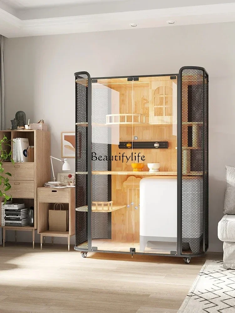 

4yj15 Smart cat villa, large space with toilet, integrated automatic cat litter basin, water dispenser, feeder