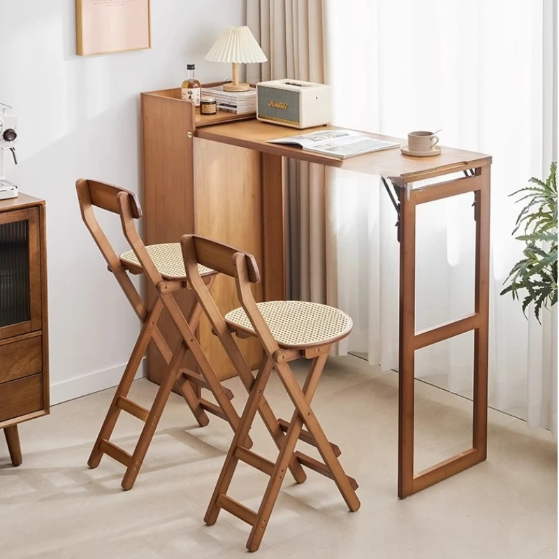 طوي بار البراز الروطان النسيج كرسي مكافحة مع مسند الظهر الخيزران مقهى البراز للمنزل والمقهى توفير المساحة مقعد الطعام #6