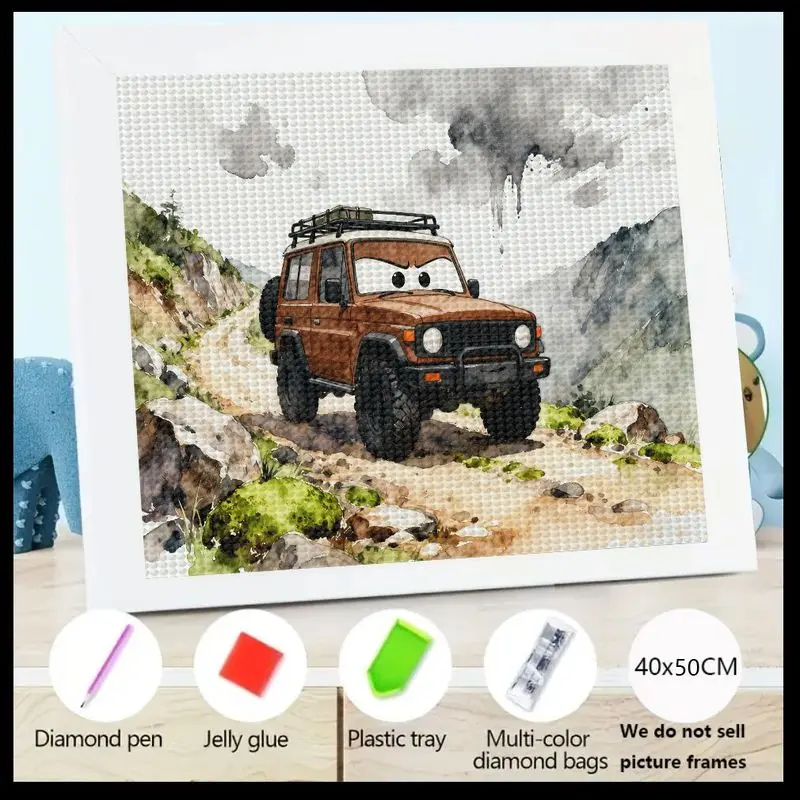 

1PC Children's & Adults' 5D Diamond Painting Kit, DIY Full Drill Crystal Rhinestone Off-Road Car Art Set, Cute Cartoon Mountain