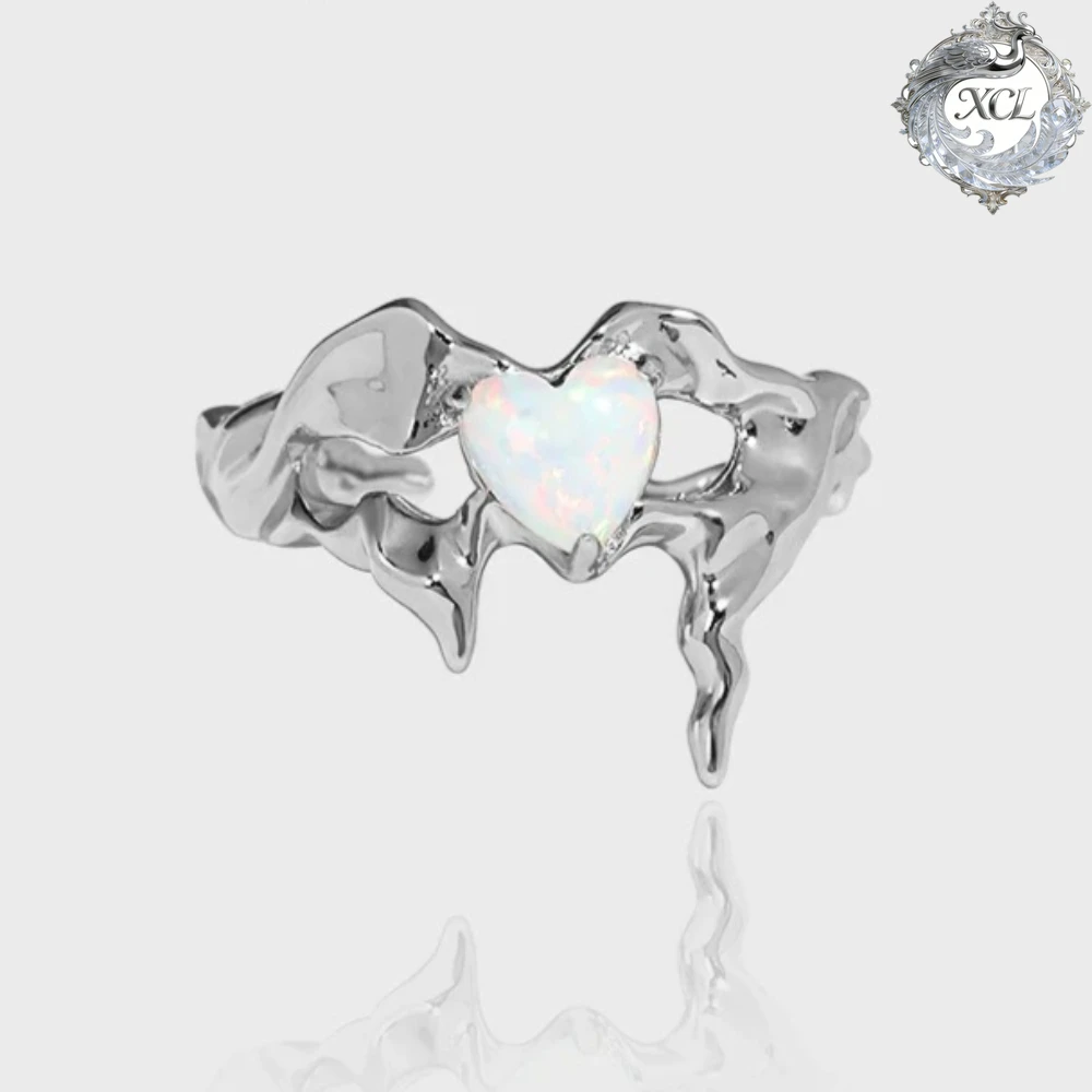 

XCL S925 Sterling Silver Adjustable Open Ring Opal Stone Luxury Crystal Oval Ring for Women Engagement Wedding Daily Wear