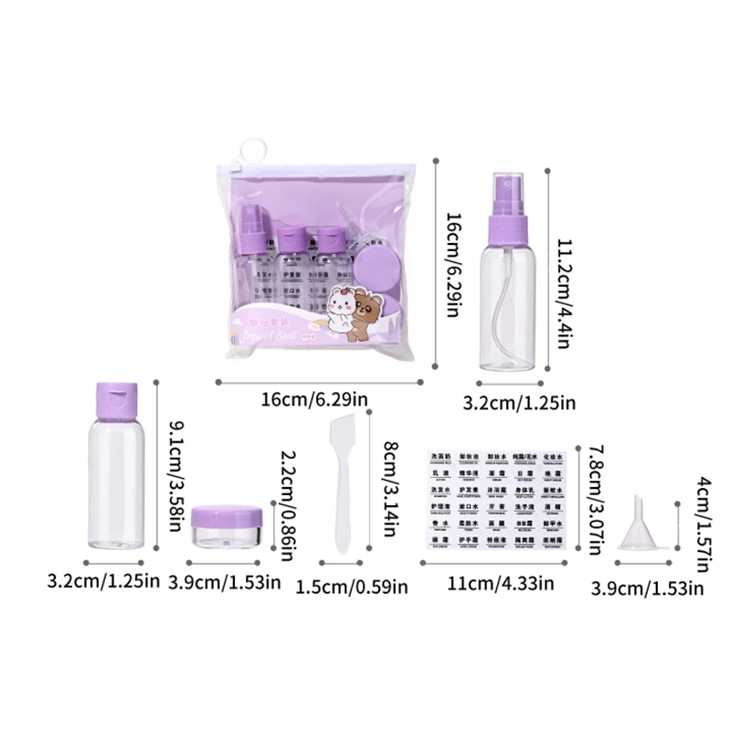 Travel Bottle Set para Higiene Pessoal, Vazio, Recarregáveis, Spray Squeeze, Shampoo, Sabonete, Creme, Condicionador, Loção, Body Wash Container Kit, 8pcs