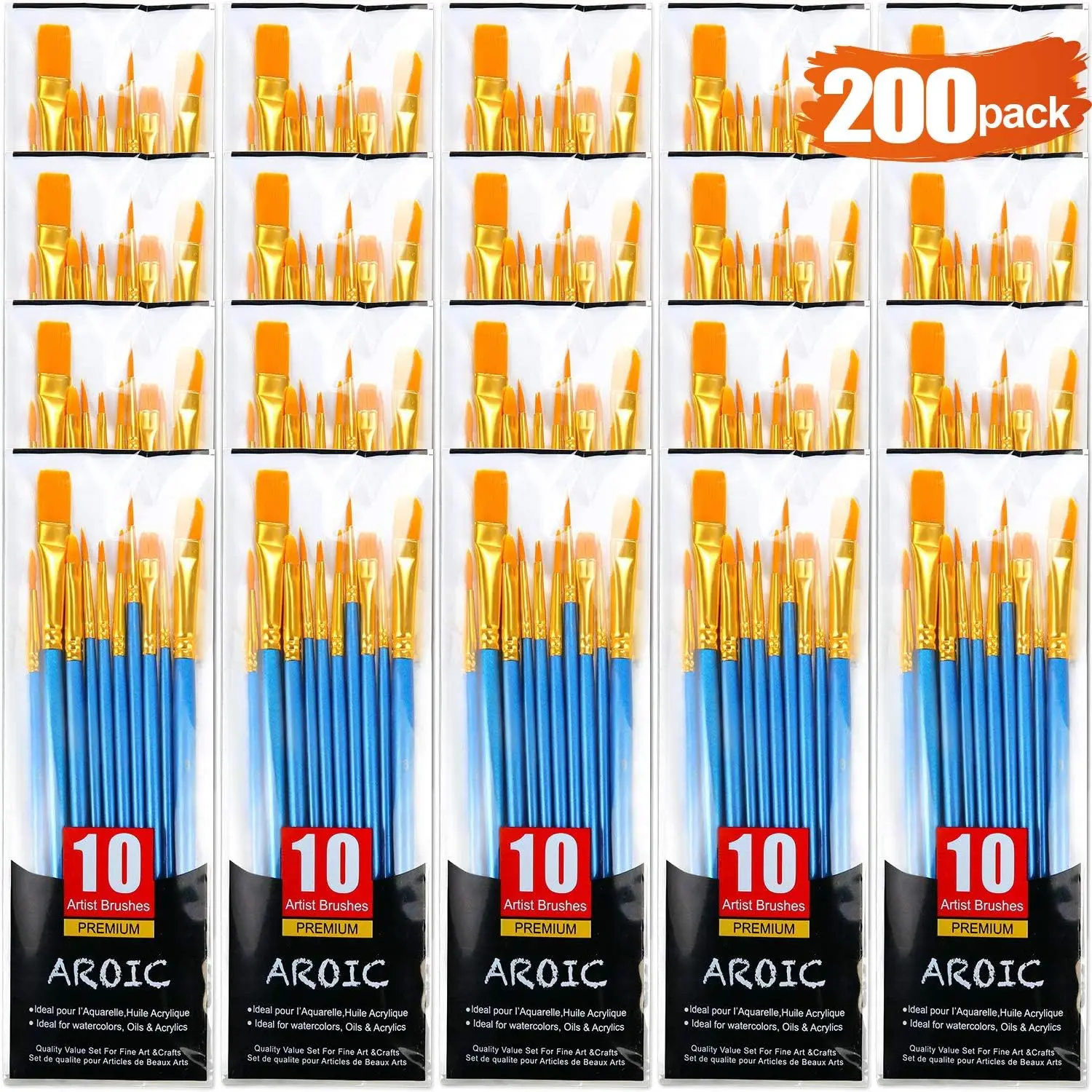 

20 Pack Acrylic Paint Brush Set, Nylon Hair for Oil & Watercolor, Art Supplies Gift