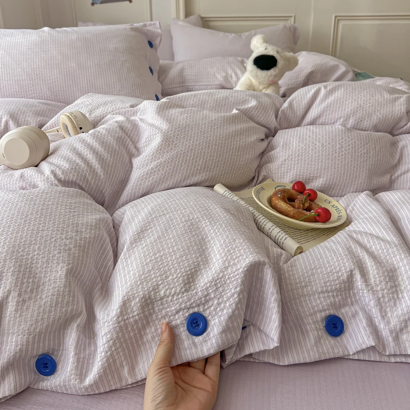 1pc Jacquard Quilt Cover with Button Single/Queen/King Size housse de couette Skin-friendly Solid Color Duvet Cover for Home