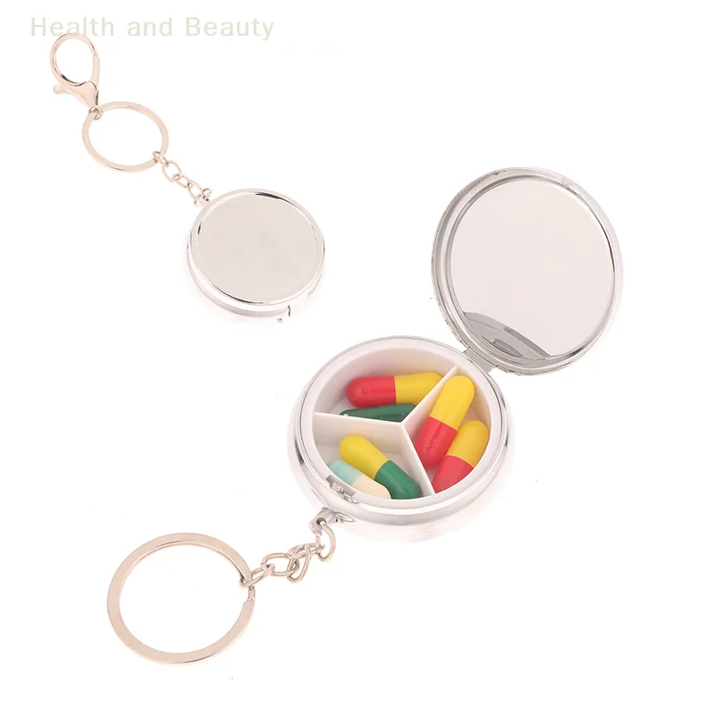 

Round Storage 3-Compartment Metal Small Pill Box Outdoor Portable Mini Foldable Pockt Pill Capsule Holder Case Organizer