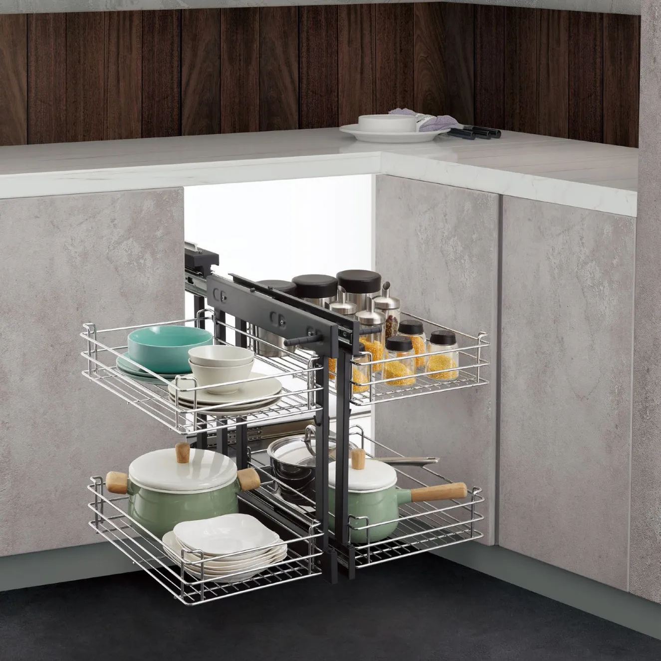 

Full pull out corner cabinet monster basket, floor cabinet pull basket, multi-guide rail basket