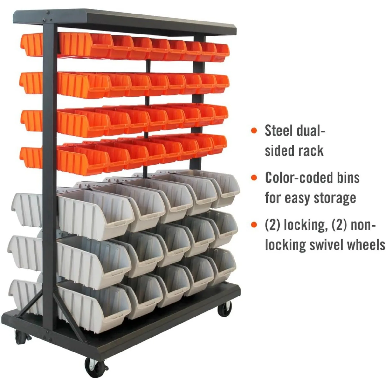 Dual-Sided Mobile, Black Rolling Bin Rack 19.75 x 35.50 x 48.50 inches