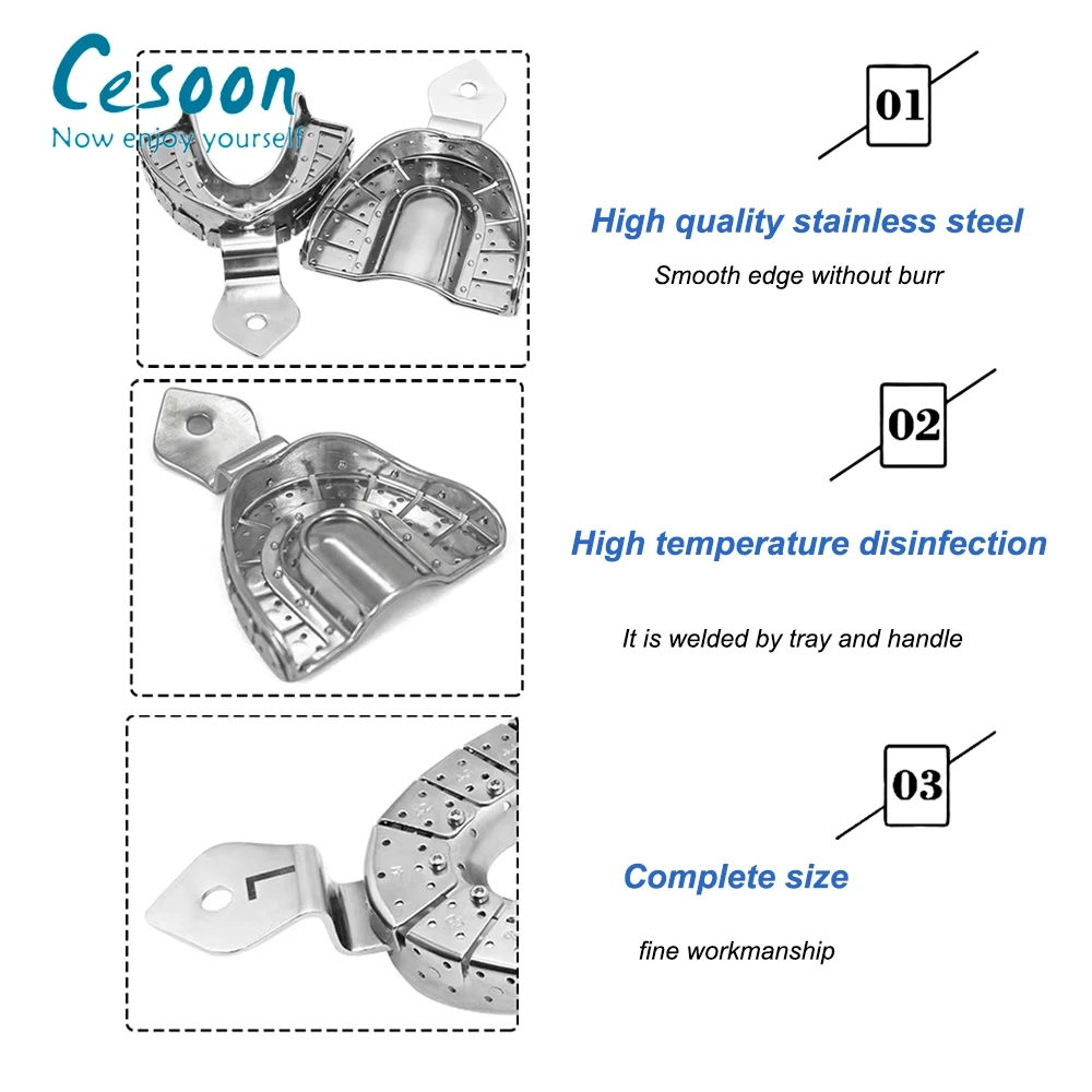 6 Pcs Dental Implant Impression Tray Teeth Holders Full Mouth Removable Partial Mold Tray Stainless Steel Dentist Tool S/M/L