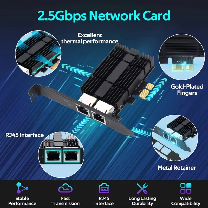 

ABDE-гигабитная двухпортовая сетевая карта Pcie, адаптер 2,5G Ethernet 2500 Мбит/с для настольного компьютера