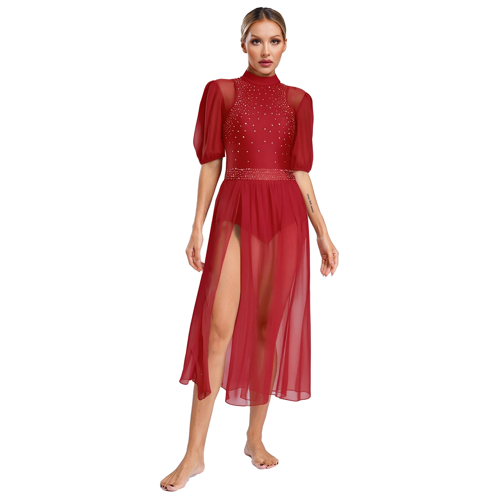 สตรีAppliqueบัลเล่ต์สเก็ตลีลาชุดRhinestone Latin ChachaกระโปรงLeotardแขนกุดไม่สม่ําเสมอการแข่งขันเครื่องแต่งกาย