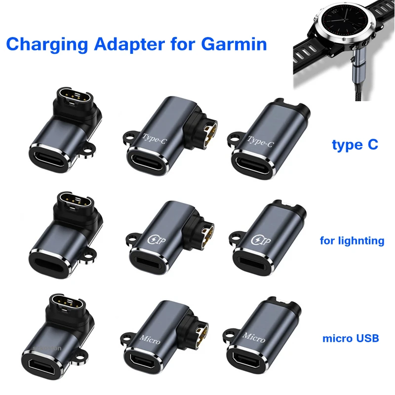 Adattatore per caricabatterie per orologio intelligente per Garmin Fenix 7/6/5 Instinct 2S Venu 2 Plus Forerunner, convertitore di ricarica per orologio micro USB tipo C