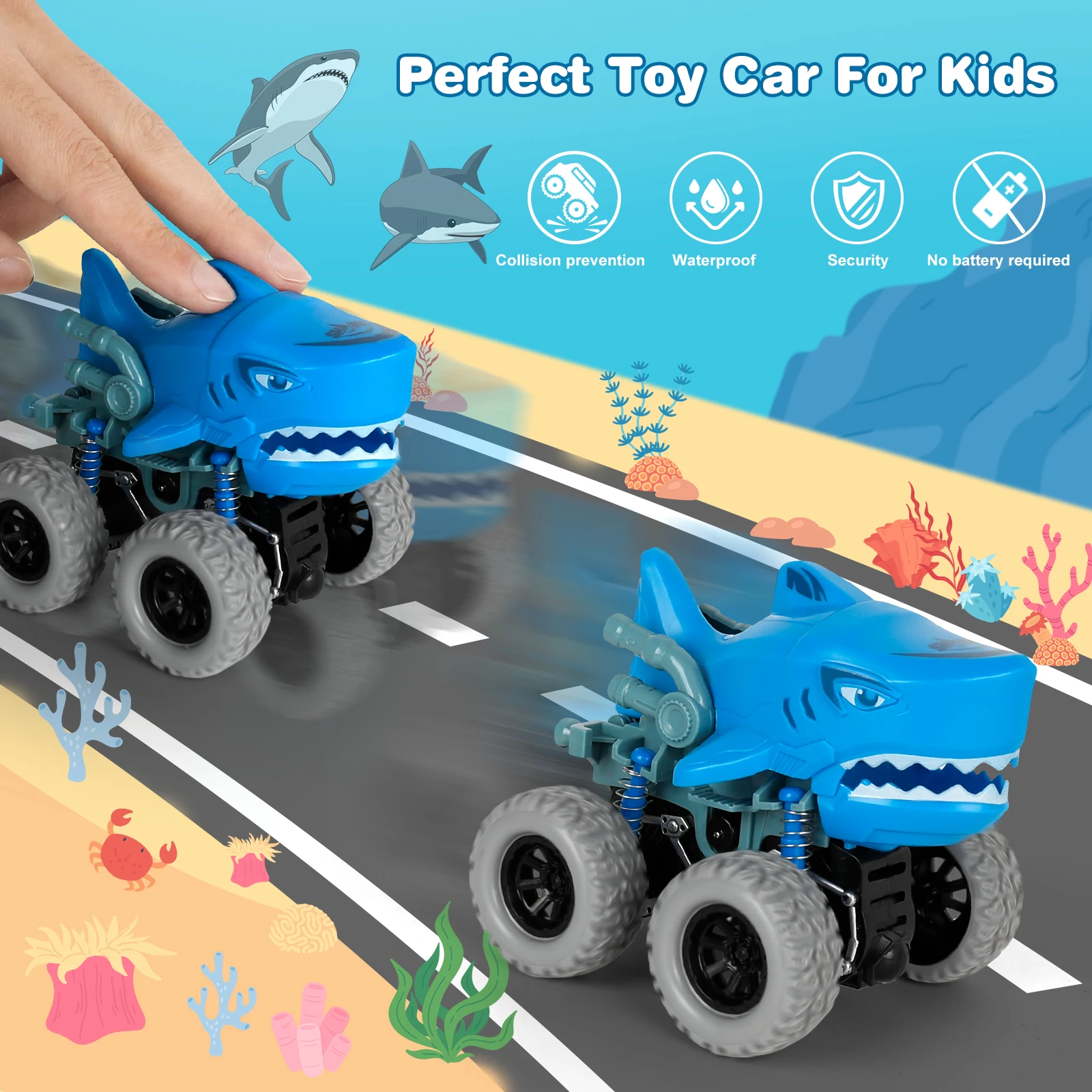 

2 Pcs Shark Monster Trucks Kid Educational Toys for Toddlers - Inertia Car Friction Powered Cars Toy for Kids 3+ Years