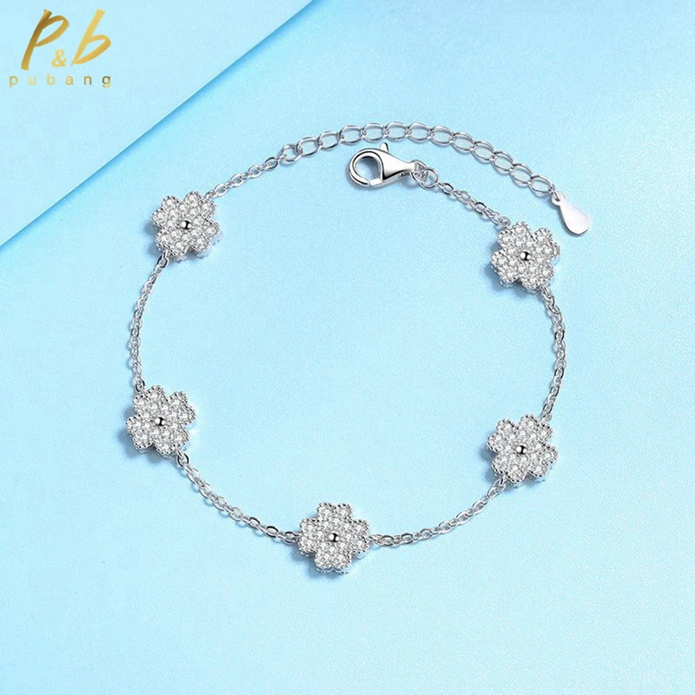 

PuBang Fine Jewelry 18K White Gold 925 Sterling Silver Real Moissanite Bracelet for Women Anniversary Wedding Gift Free Shipping