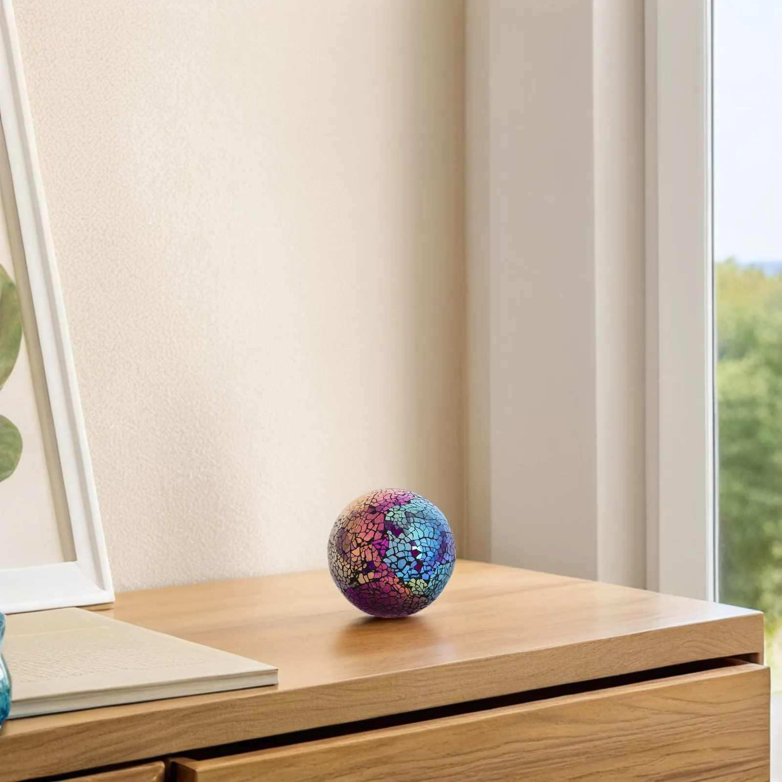 Mosaic Glass Ball 4 Inch Decorative Orbs Garden Sphere Sunlight Reflective Artistic Glass Orb for Home Decor Bowl