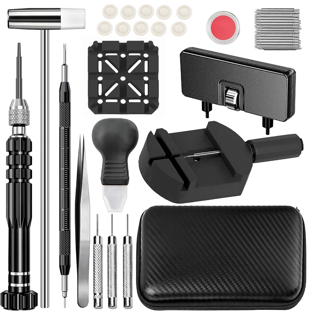 Uhrenreparatur-Set mit Werkzeug zum Entfernen von Uhrenarmbandgliedern, Batteriewechsel-Set mit Tragetasche, einschließlich Uhrengehäuseöffner
