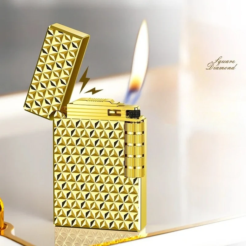 New Vintage Grinding Wheel Loudspeaker Lighter Diamond Texture Oblique Fire Inflatable Lighter Men's High end Gift