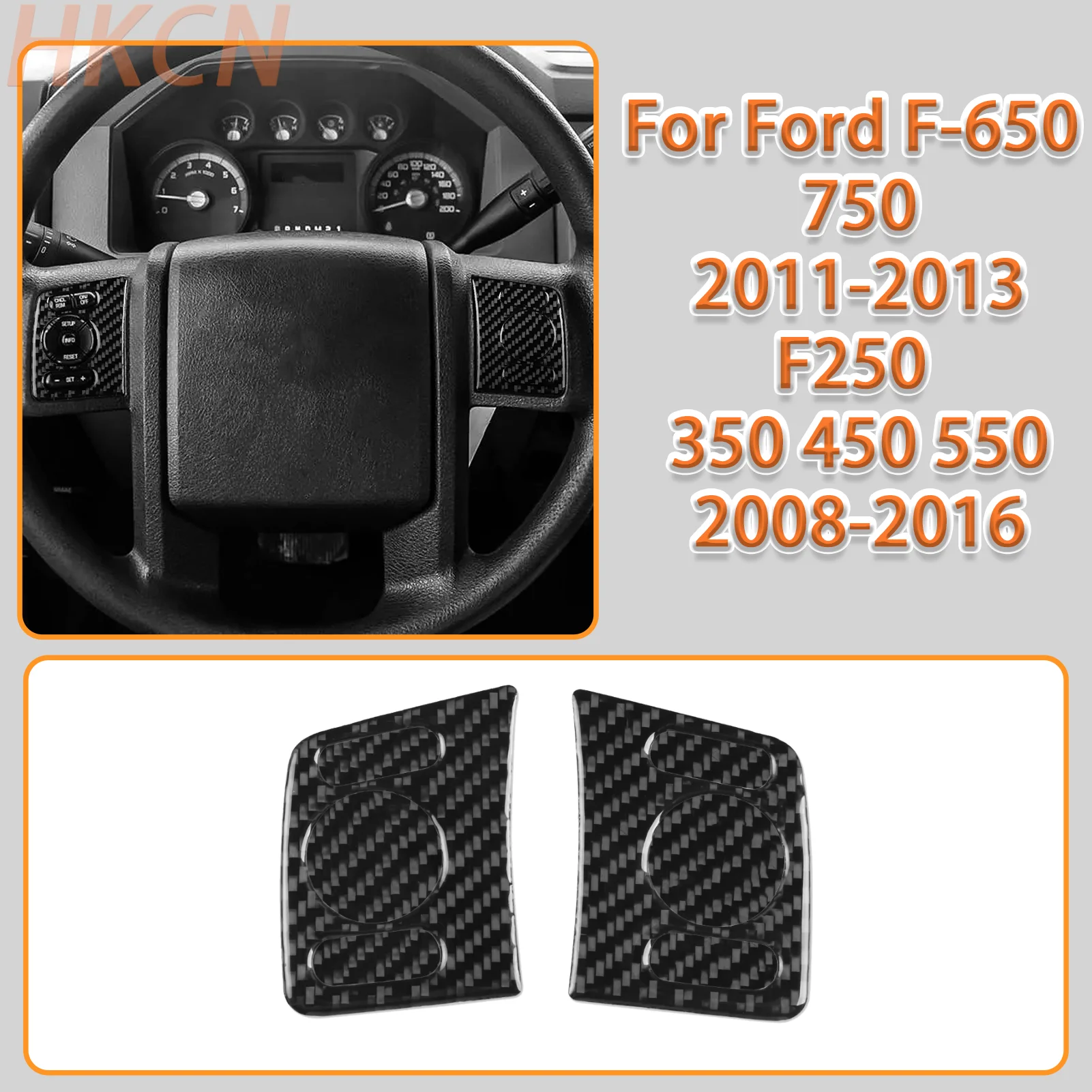 For Ford F-650 750 F250 350 450 550 Car Steering Wheel Multi-function Button Panel Frame Carbon Fiber Interior Accessory Sticker