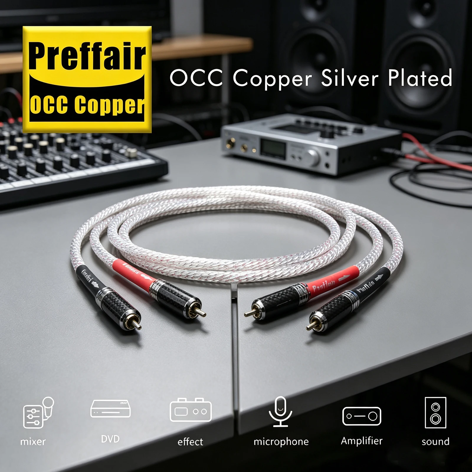Preffair X438 Hifi 2RCA/2XLR Cables with Rhodium Plating RCA Male 3 Pins XLR Audio Cable for Audio Amplifier