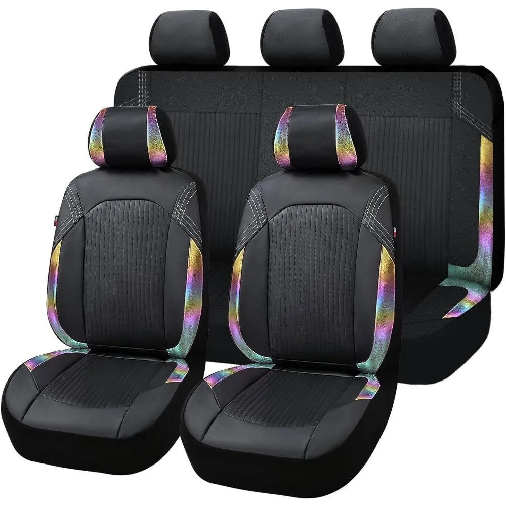 

Чехлы на автомобильные сиденья из синтетической кожи — полный комплект для передней и задней скамейки, стильный дизайн, простая установка и бесплатный подстаканник