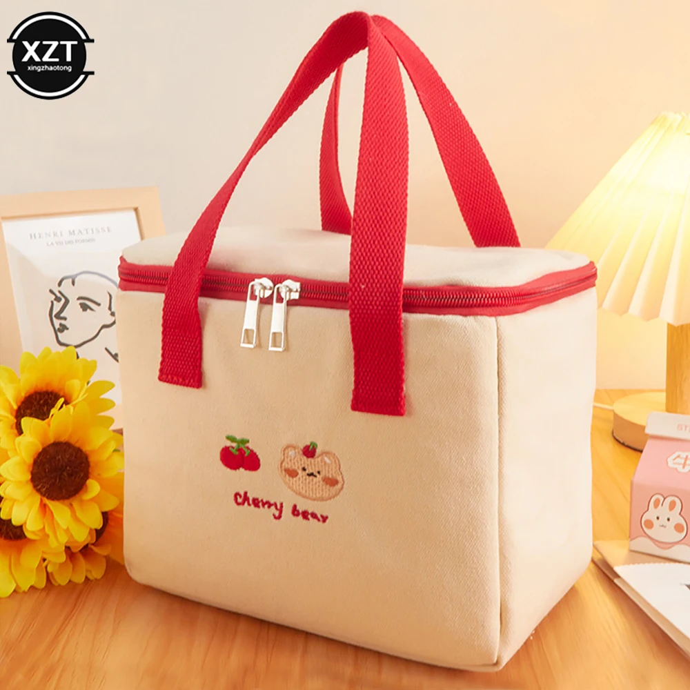 Women Cute Lunch Bag Girls Insulated Canvas Cooler Handbag Aluminium Foil Thermal Food Box Family School Picnic Dinner Container