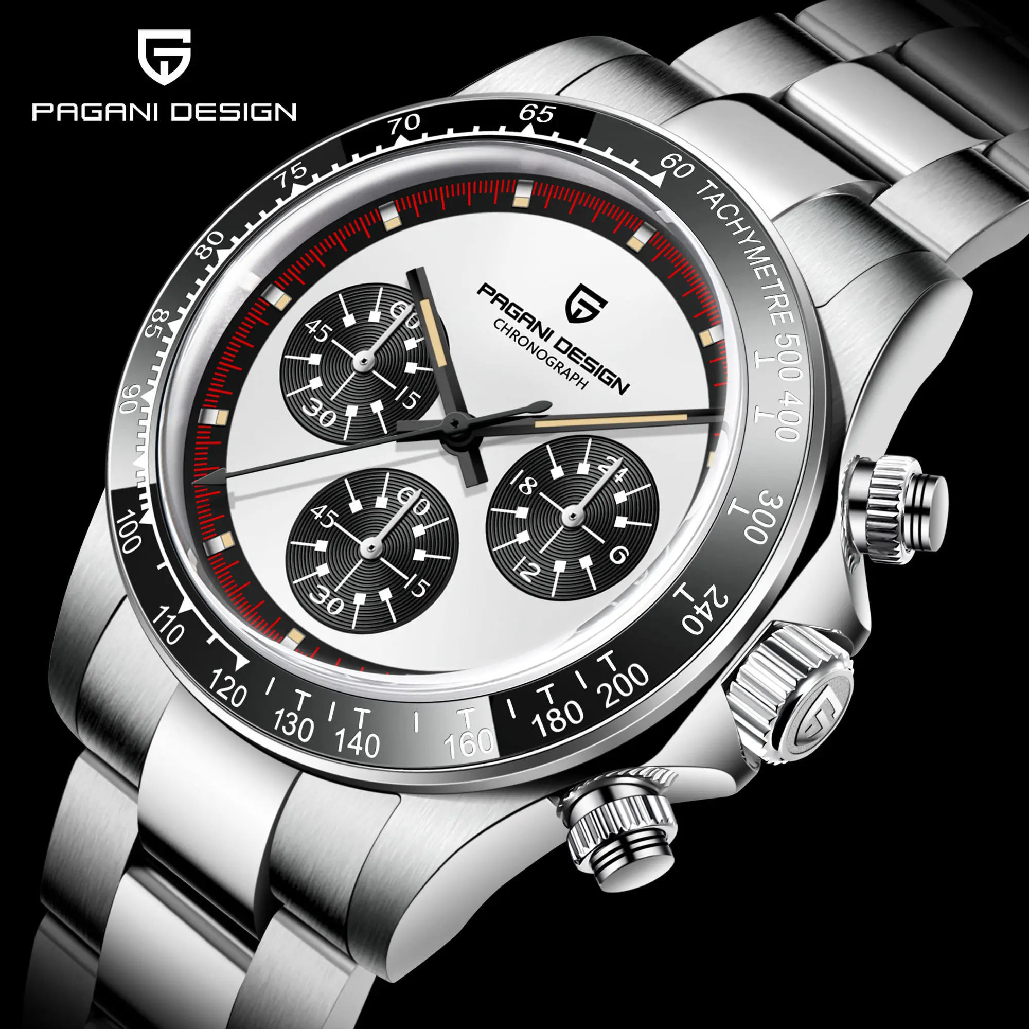 2024 New PAGANI DESIGN Men Fashion Quartz Wristwatch Ceramic Bezel VK63 Chronograph Waterproof 100m Stainless Watch for Men