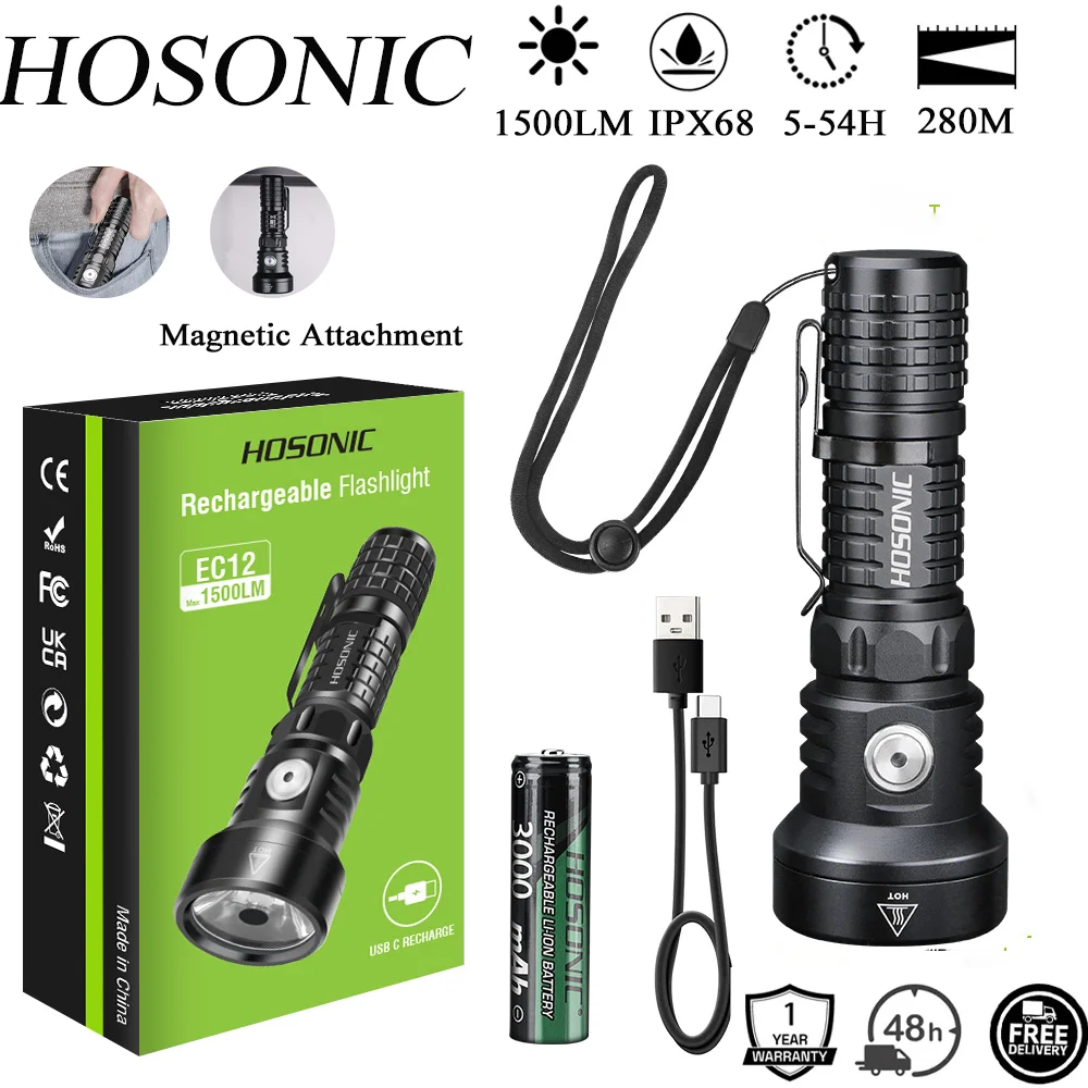 hosonic-ec12-sft‑40-led-flashlight-1500-lumens-waterproof-type‑c-charging-18650-torch-emergency-outdoor-camping-hand-light