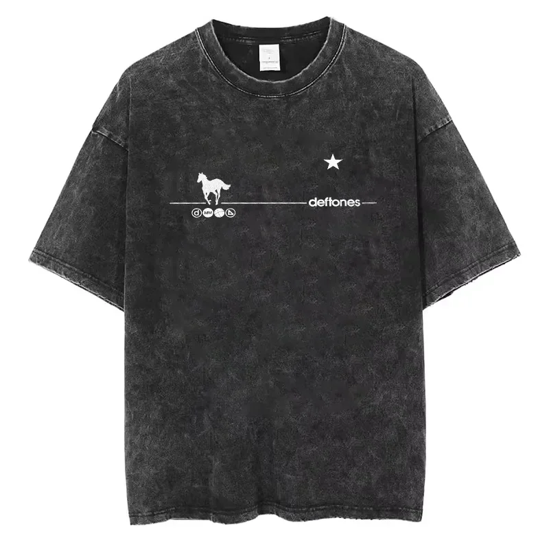 

Футболка Ohms White Pony Deftones Rock Band для мужчин и женщин, винтажная потертая футболка Harajuku, готическая летняя повседневная уличная одежда, топ в стиле хип-хоп Y2k