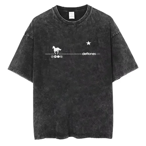 Camiseta Ohms White Pony Deftones Rock Band para hombre y mujer, camiseta lavada Vintage, ropa de calle informal gótica Harajuku para verano, Top Hip Hop Y2k
