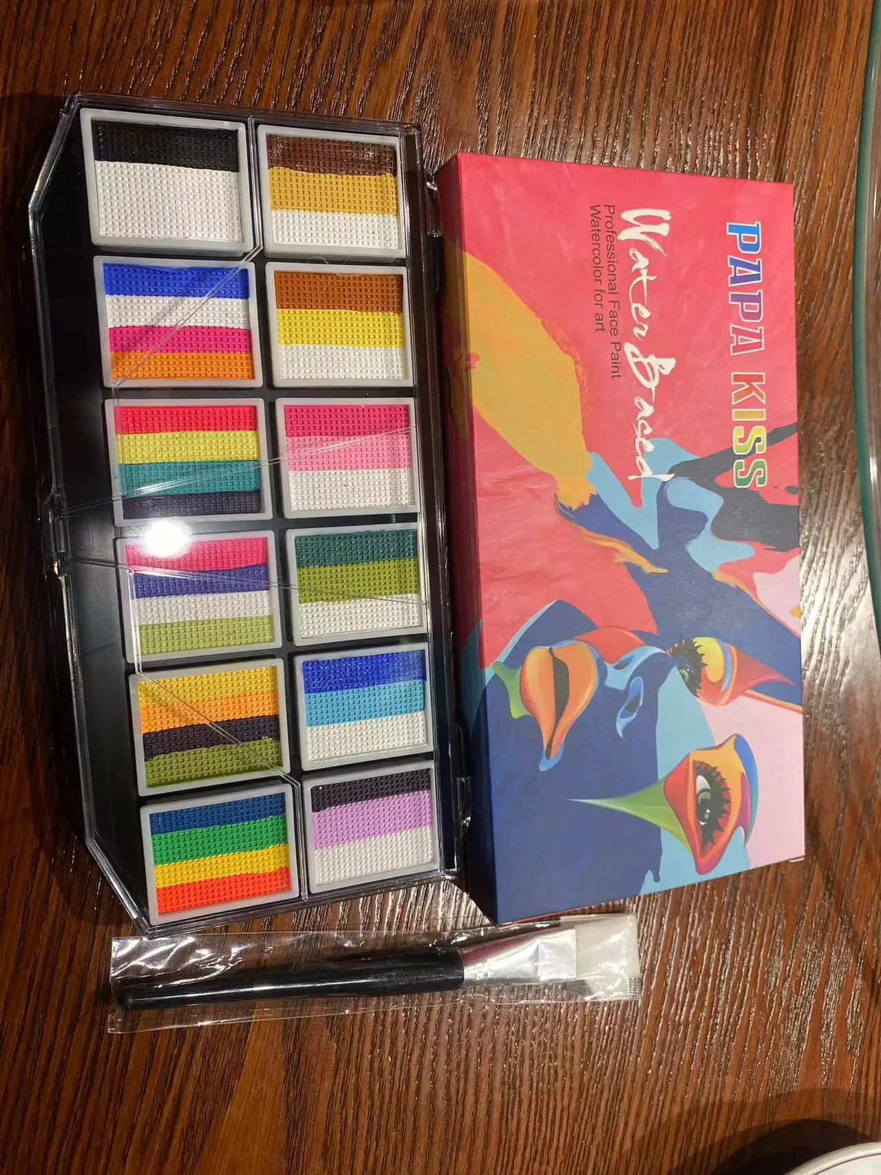 Pelo de nailon mango de madera juego de pinceles de pintura de acuarela cara cuerpo maquillaje pintura arte pinceles suministros