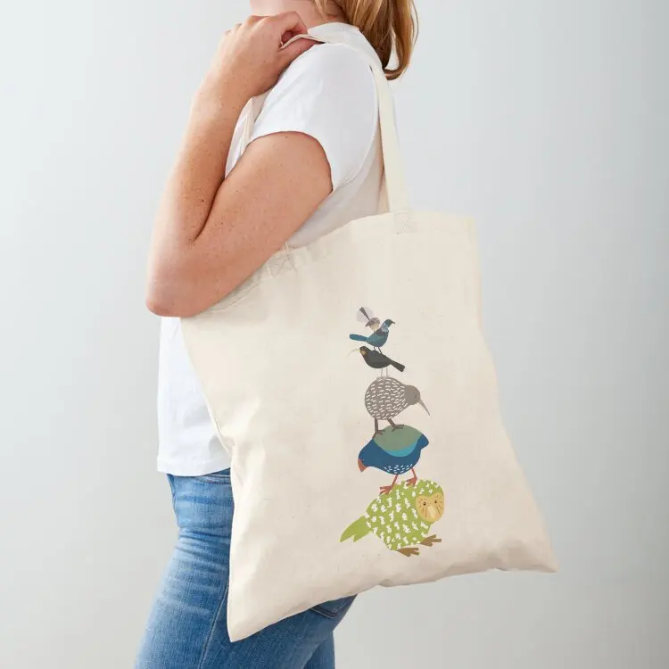 

Stacked Birds Of New Zealand - Kiwi, Kakapo, Tui, Fanatail, Kaka, Kea Tote Bag canvas shopping bag Candy bags Shopper handbag
