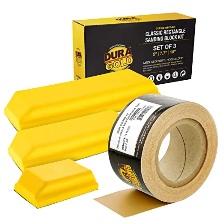 

Набор прямоугольных шлифовальных блоков Dura-Gold Pro Series с 3 блоками (5, 7-3/4 и 10 дюймов), креплением на липучке и адаптером PSA