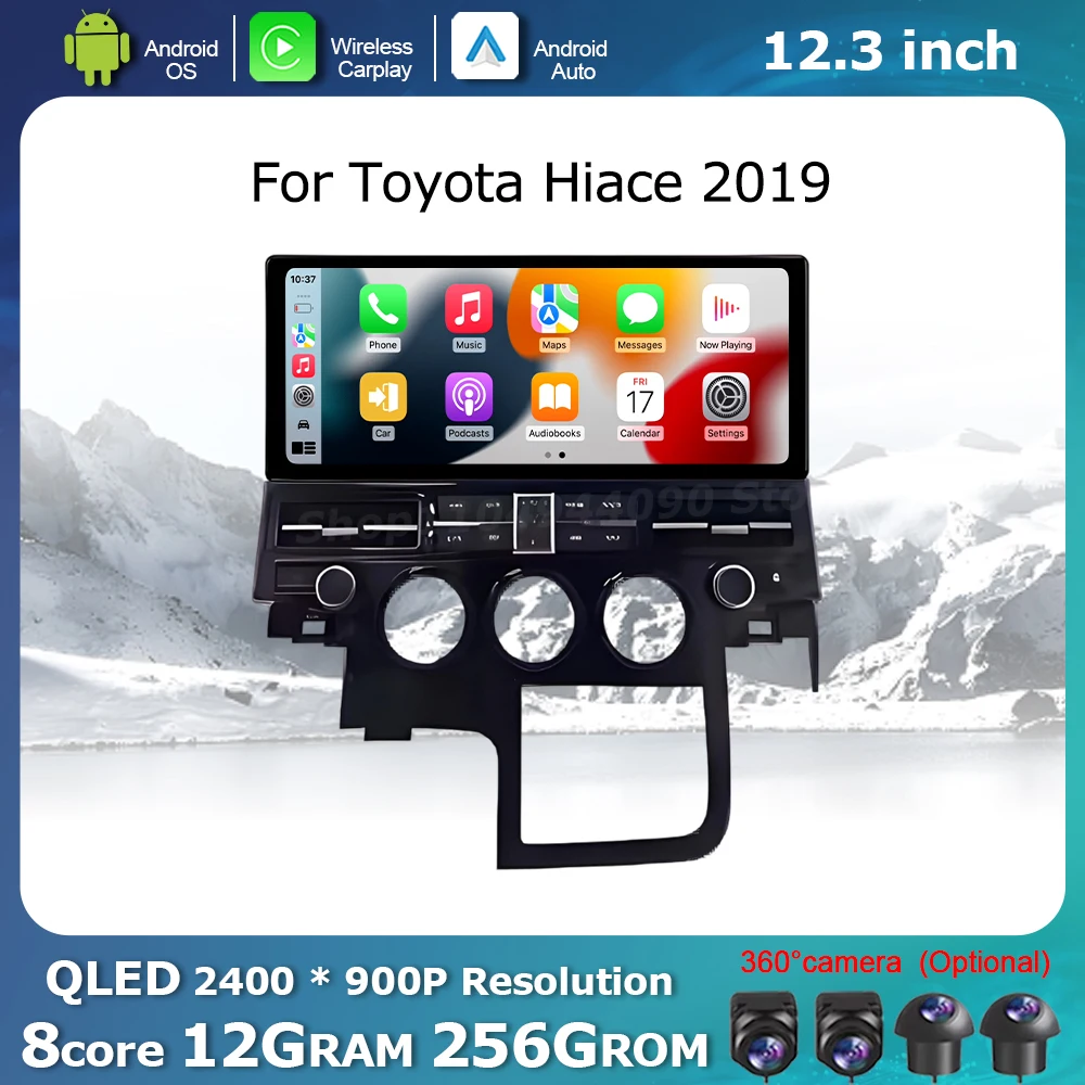 for Toyota Hiace 2019 Multimedia Touch Display Screen Car Radio Player GPS Navi WiFi Wireless Carplay Android Auto 4G No 2 DIN