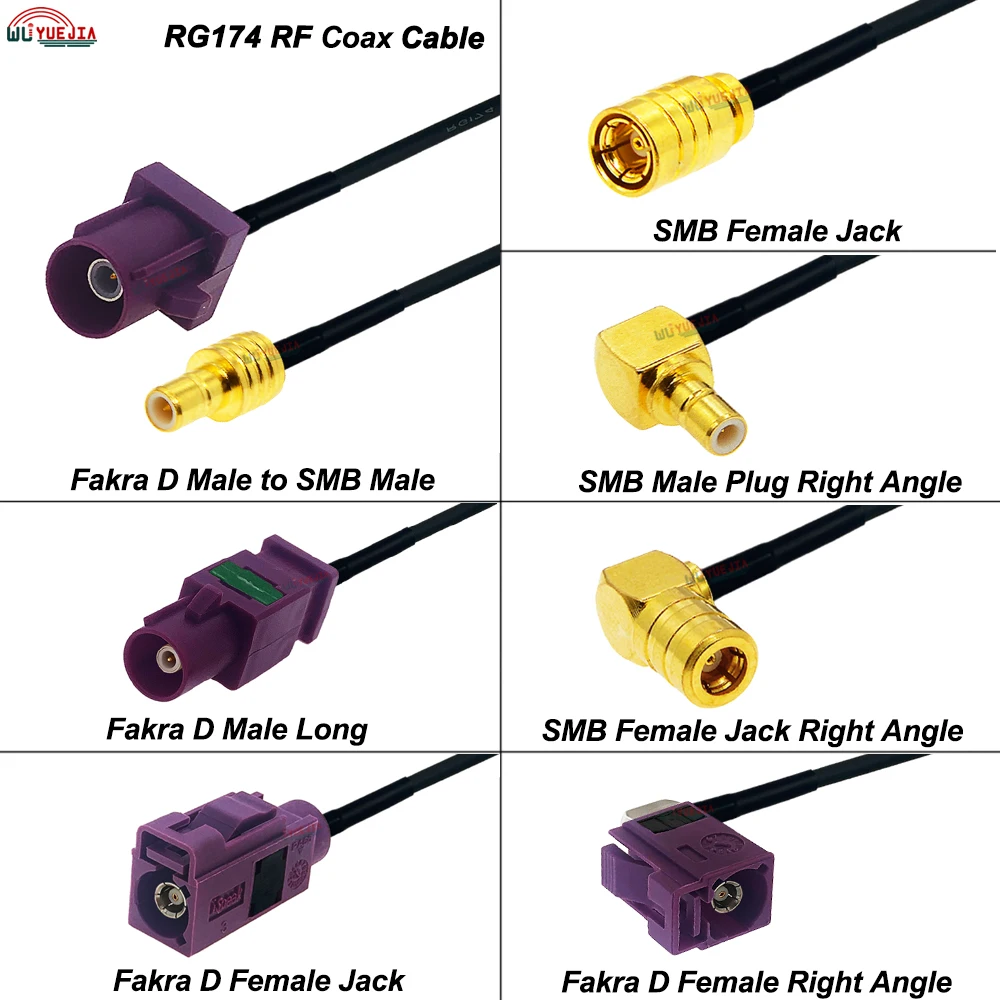 

Fakra Cable Violet D Male Female to SMB Plug Jack Connector 50 ohm RF Coaxial Cable For Telecommunications Networking Automotive