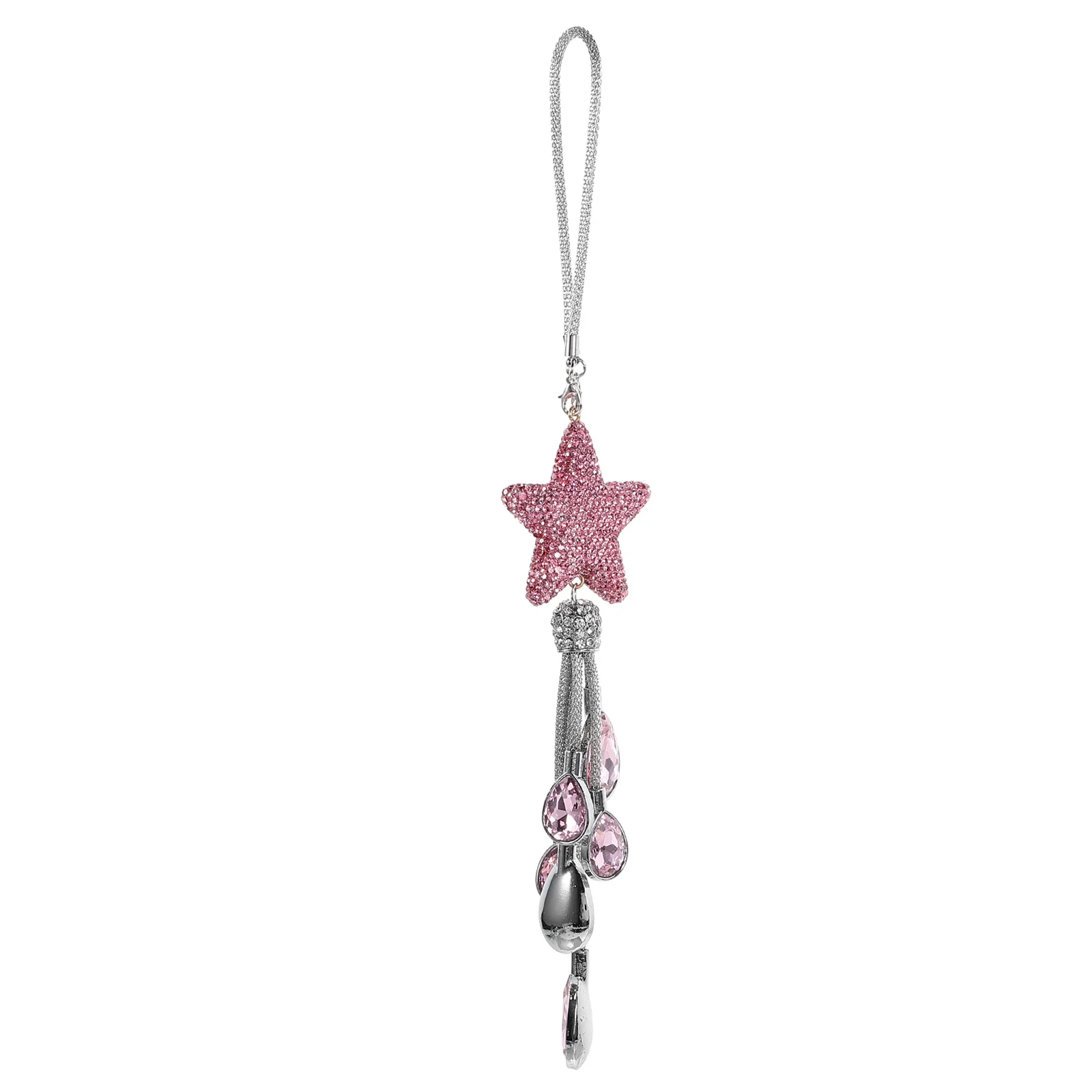 

Pink Crystal Star Shaped Car Hanging Ornament Rearview Mirror Decor Bling Accessories Interior Pendants Non Fading Sturdy