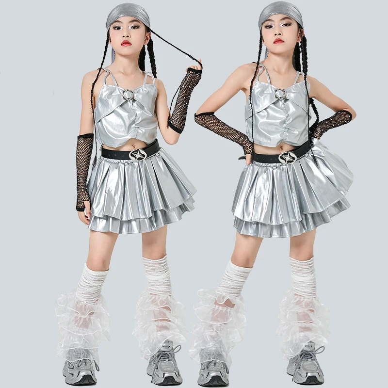 

Children Hip Hop Dance Performance Clothing For Girls Sliver Kpop Outfits Fashion Show Jazz Dance Costumes Stage Wear DQS19655