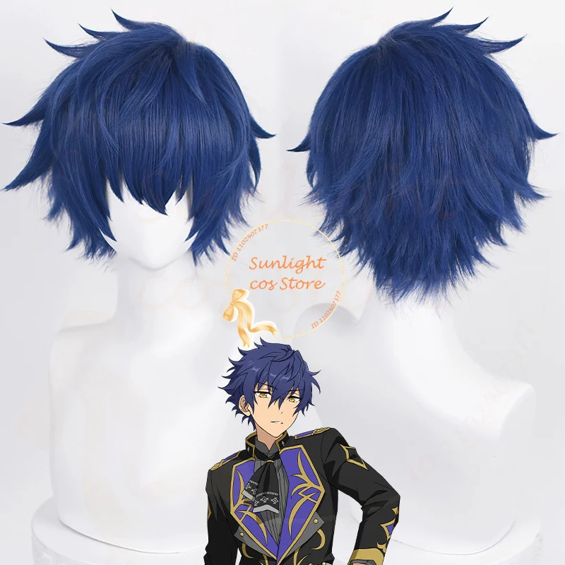 

ES Sazanami Jun Cosplay Anime Wig 30cm Dark Blue Wig Heat Resistant Synthetic Hair Halloween Party Wigs + Wig Cap