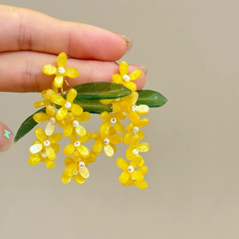 

Elegant Osmanthus Fragrans Design Long Earrings Handmaking Beaded Flower Tassel Earrings Unique Floral Drop Earring Wholesale