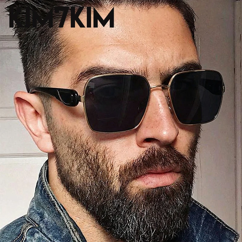 

2026 Trendy Oversized Square Sunglasses Men Gold Black Frame Luxury Designer Sun Glasses Vintage Punk Driving Eyewear Shades