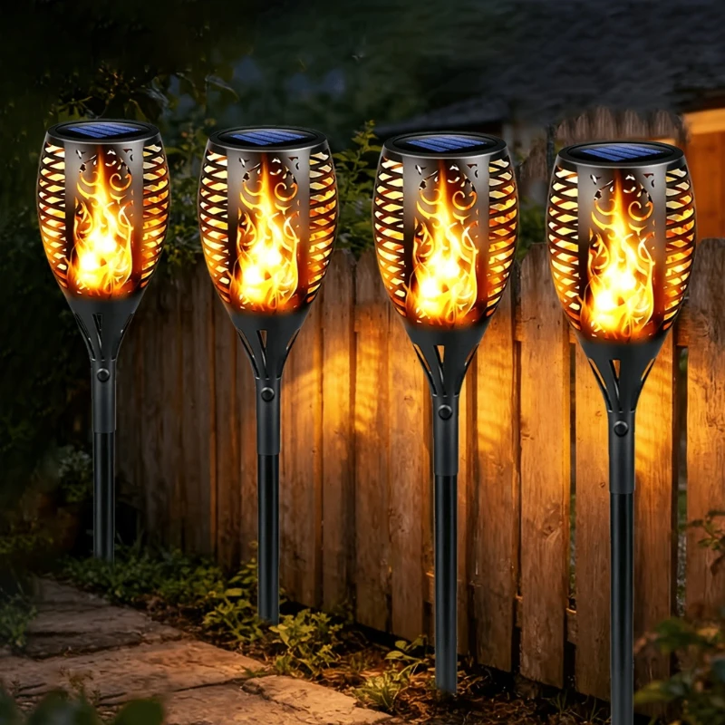 Solar Torch Lights Outdoor LED Flame Effect Garden Lights Waterproof Solar Pathway Lights for Yard Lawn Patio  Landscape Decor